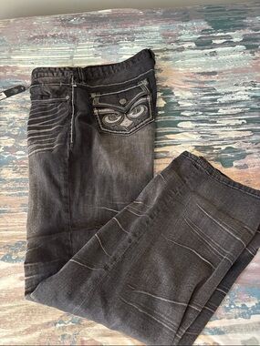 Affliction Men's Black/Gray Bootcut Jeans with Embroidered Back Pockets